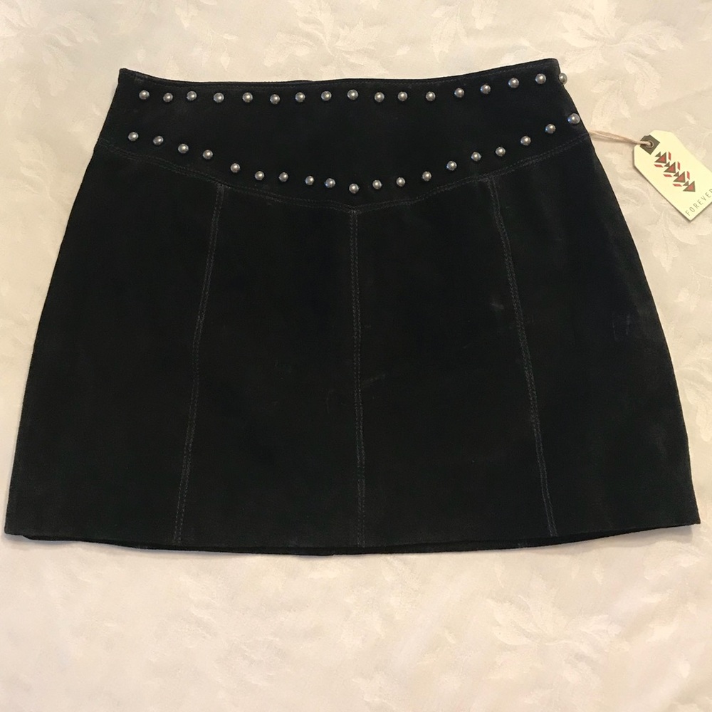 Suede black studded skirt